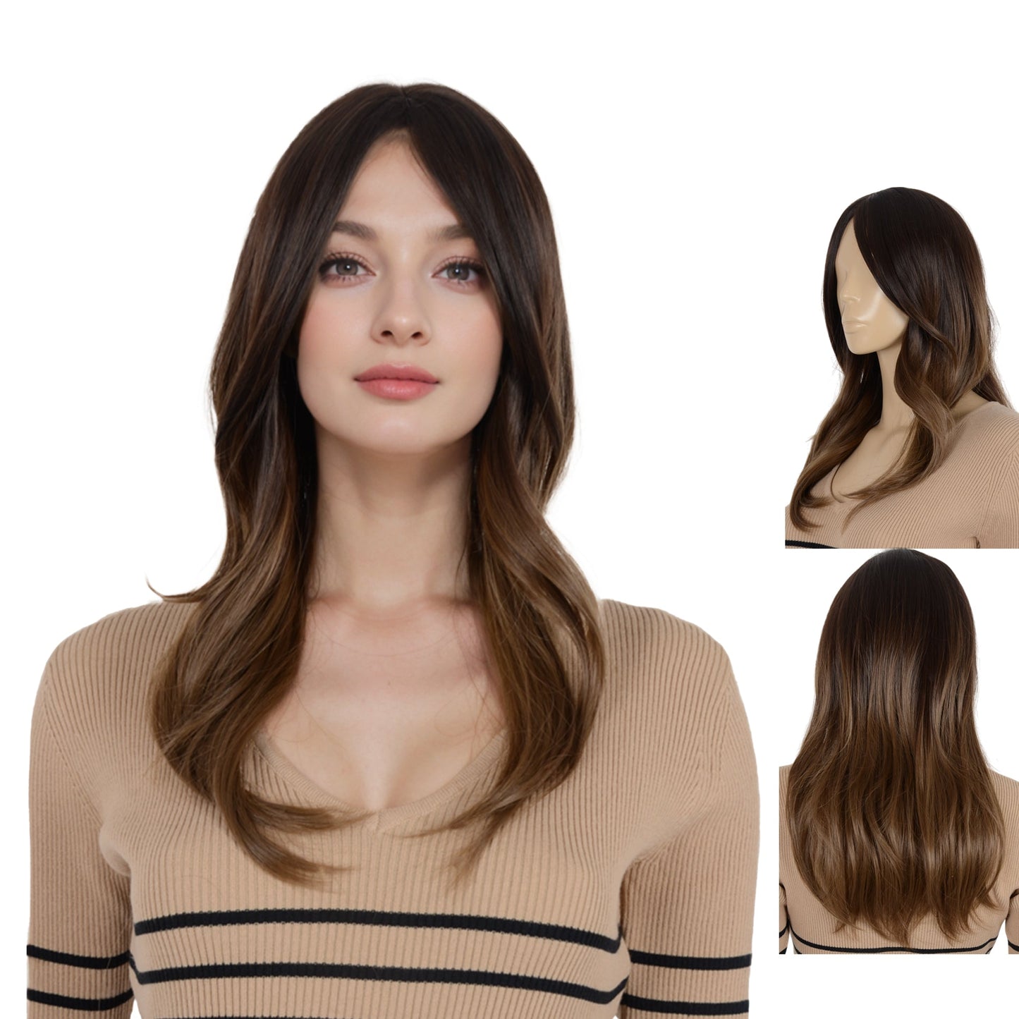 22 Inch Long Curly Wig with Bangs Long Haired Wig for Women Curtain Bangs Synthetic Layered Wig Long Wavy Wig