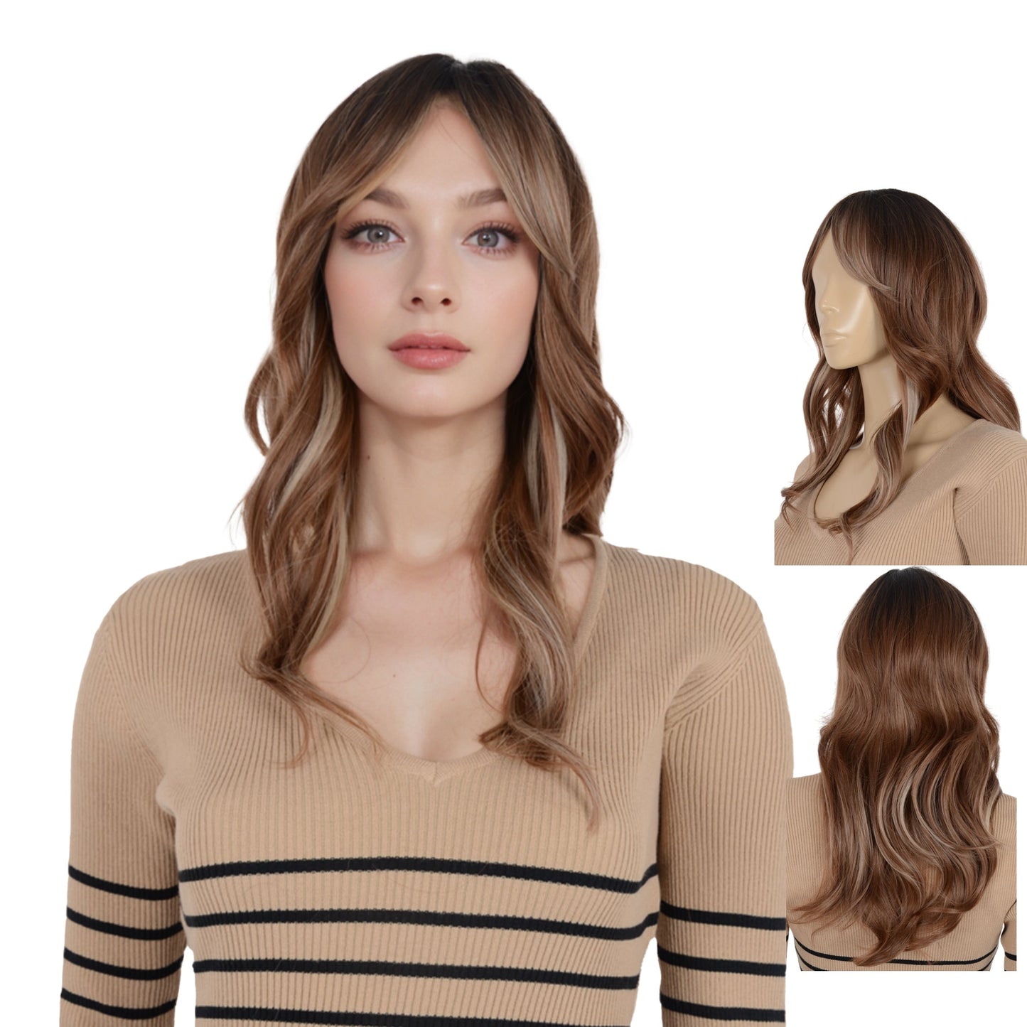 22 Inch Long Curly Wig with Bangs Long Haired Wig for Women Curtain Bangs Synthetic Layered Wig Long Wavy Wig