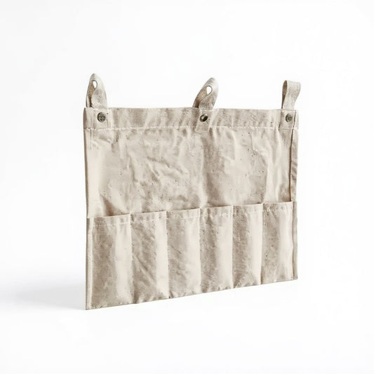 Hanging Wall Storage Basket with Front Pocket and Reinforced Canvas Construction