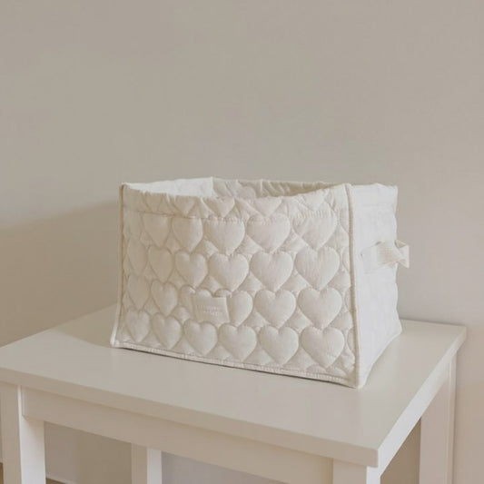Quilted Square Storage Basket with Heart Pattern and Side Handles