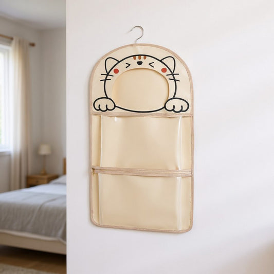 Hanging Cat Design Storage Organizer with Hook and Dual Compartments