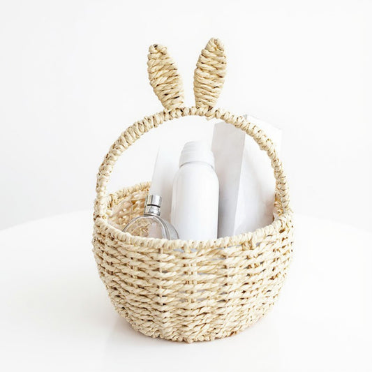Woven Bunny Ear Basket with Handle and Round Storage Design