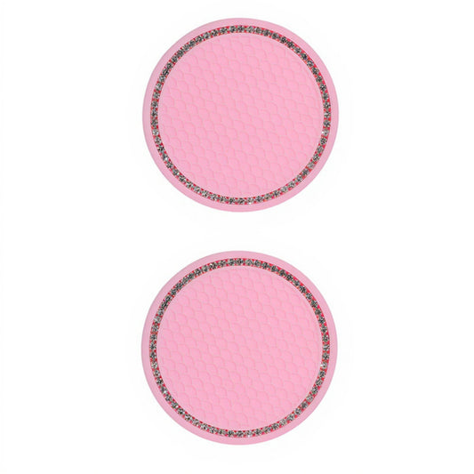 2-Piece Round Rhinestone Car Cup Holder Coaster with Non-Slip Textured Surface