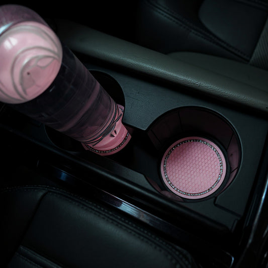 2-Piece Round Rhinestone Car Cup Holder Coaster with Non-Slip Textured Surface