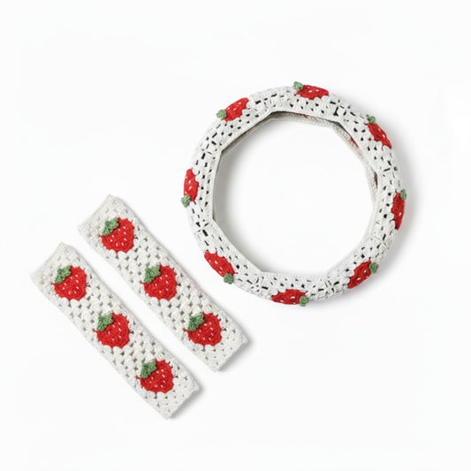 3-Piece Crochet Car Steering Wheel and Seat Belt Cover Set
