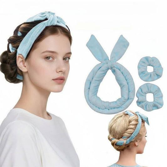 Plush Heatless Curling Headband Set with Scrunchies for Soft, Damage-Free Curls