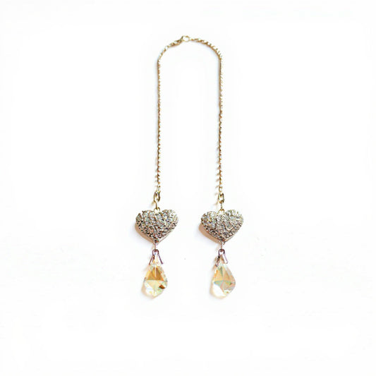 Sparkling Rhinestone Heart Chain Car Mirror Charm with Crystal Teardrop Pendants