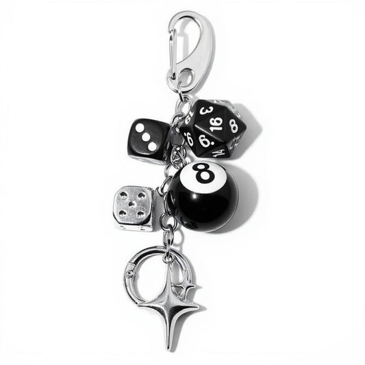 Dice and 8-Ball Charm Keychain with Star Pendant