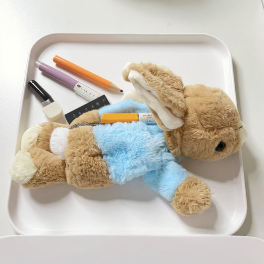 Plush Bunny Pencil Case with Soft Fleece Texture and Zipper Storage Compartment 9.8x3x3 in