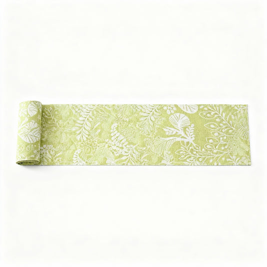 Botanical Leaf Pattern Table Runner with Textured Woven Design