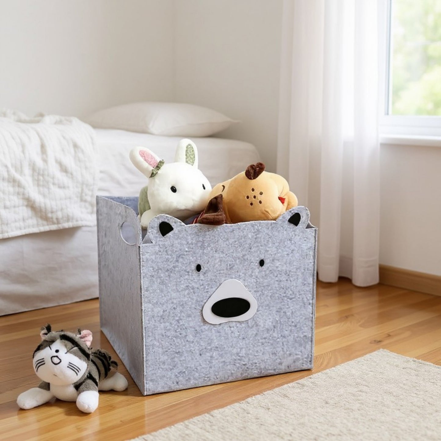 Animal Design Felt Storage Box with Cutout Handles and Foldable Structure 13.7x13.7x13.7in