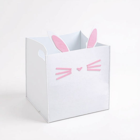 Animal Design Felt Storage Box with Cutout Handles and Foldable Structure 13.7x13.7x13.7in