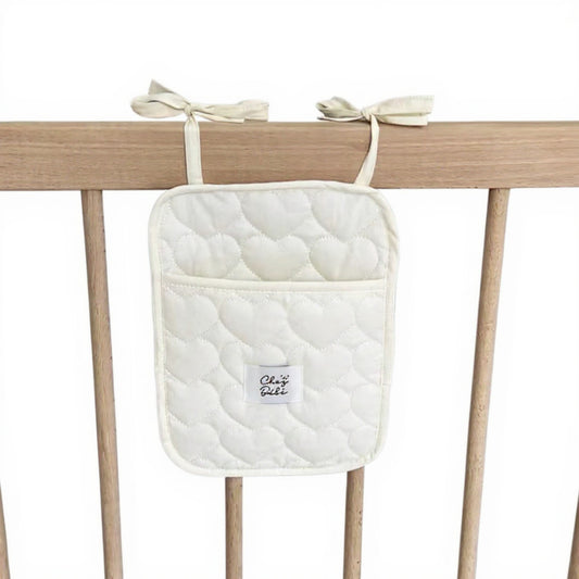 Quilted Heart Pattern Hanging Storage Pouch with Bow Tie Straps