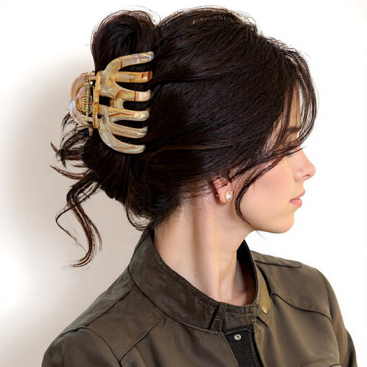 2-Piece Translucent Marbled Hair Claw Clips Set with Curved Grip Design 4in