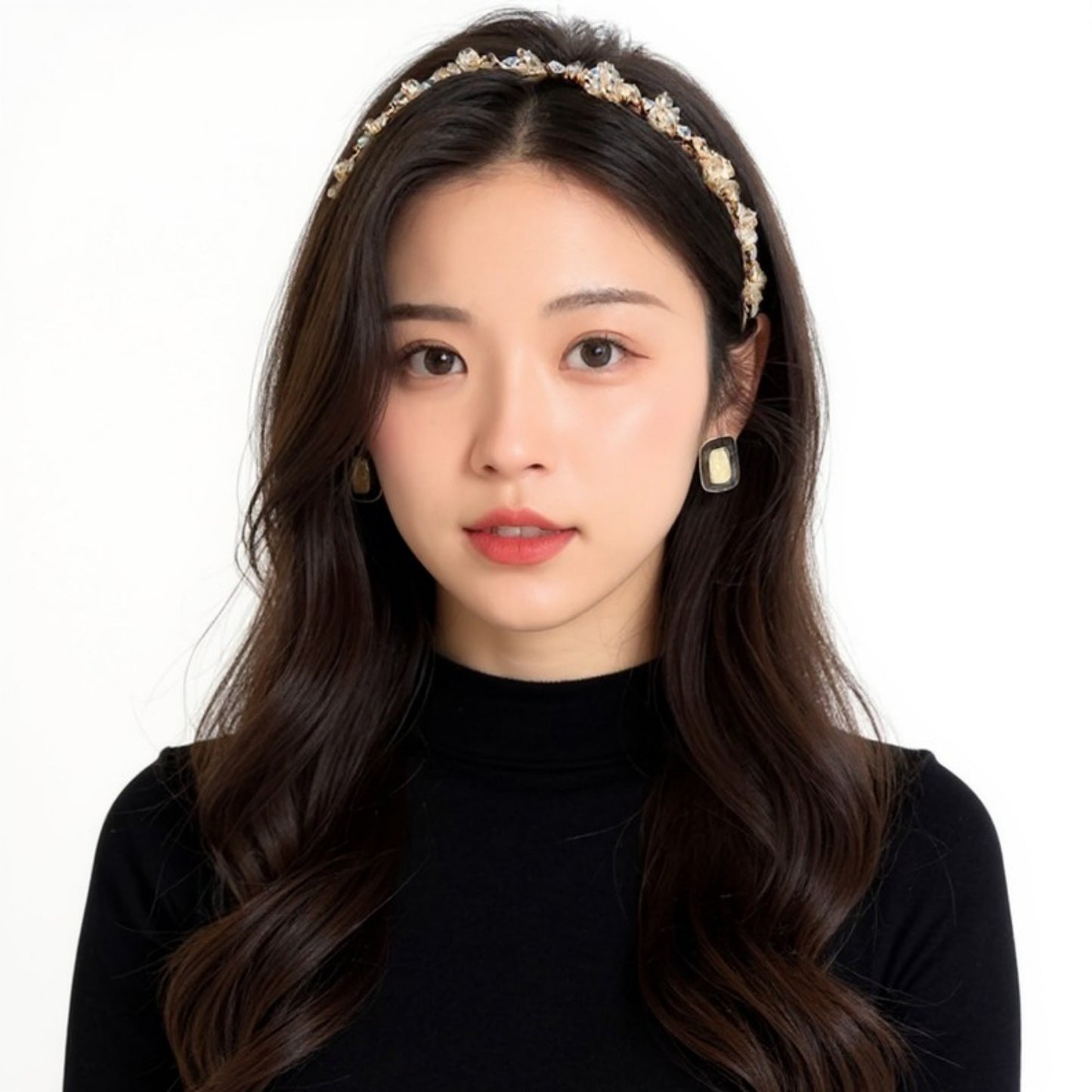 Embellished Crystal Bead Hairband with Wrapped Satin Design and Grip Teeth 5in