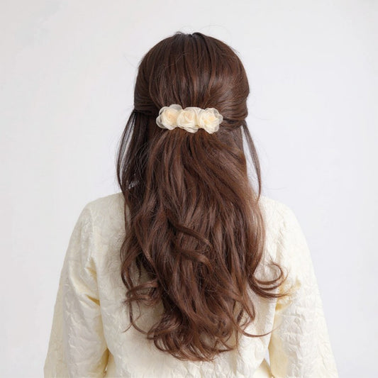 3-Piece Sheer Fabric Rose Flower Hair Clips Set for Elegant Styling 4x1.5in