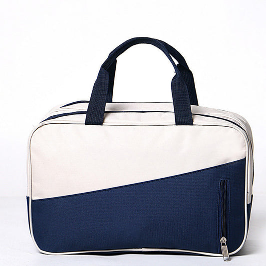Two-Tone Canvas Travel Duffel Bag with Dual Handles and Front Zipper Pocket 7.8x13x6.3in