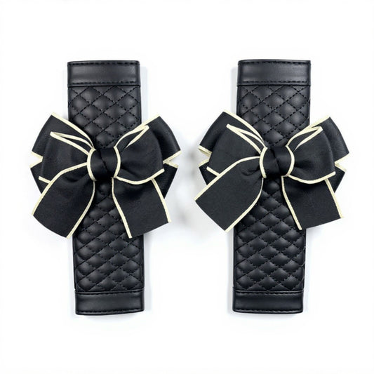 Quilted PU Leather Car Seat Belt Covers with Decorative Ribbon Bow Set