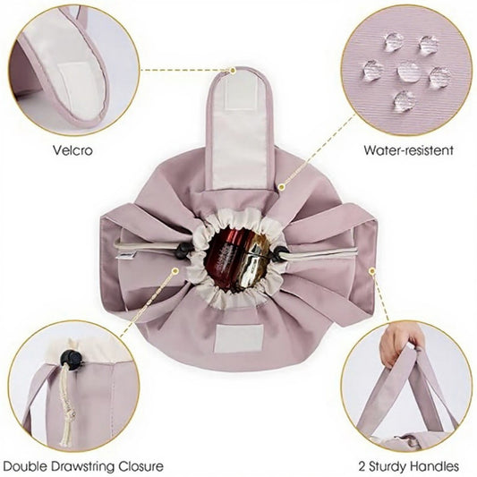 Drawstring Toiletry Bag with Water-Resistant Fabric and Dual Handle Design