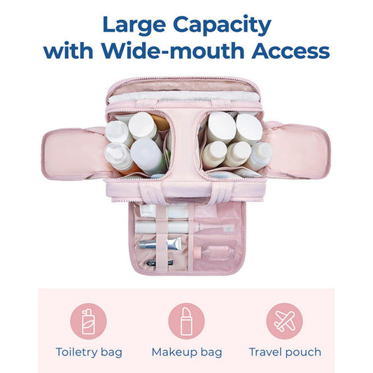 Large Capacity Toiletry and Makeup Bag with Wide-Mouth Opening and Multi-Compartment Organizer 12x8.5x5.5in