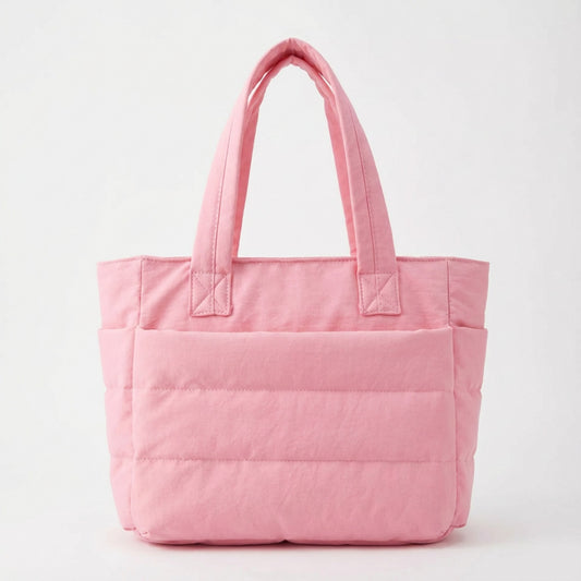 Quilted Puffer Tote Bag with Luggage Strap Water-Resistant Padded Panels and Smooth Zipper