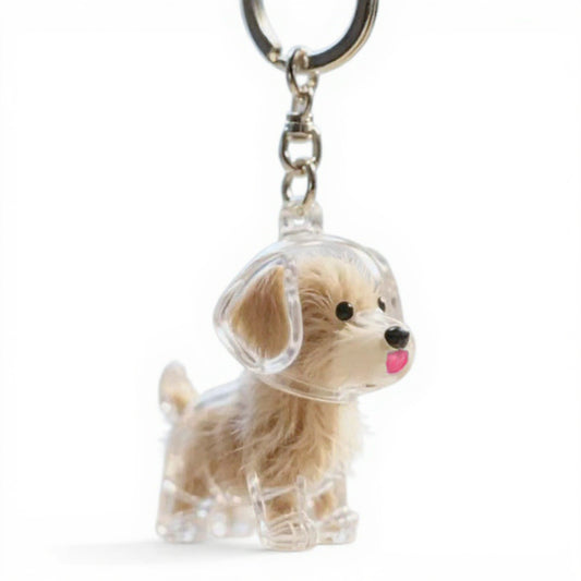 Transparent Dog Storage Capsule Keychain with Mini Dog Charm and Keepsake Hair Holder 4in