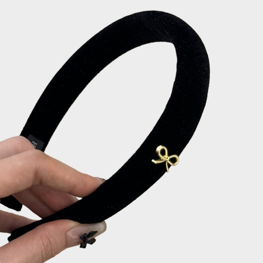 Padded Headband with Soft Velvet Texture and Delicate Bow Accent Detail