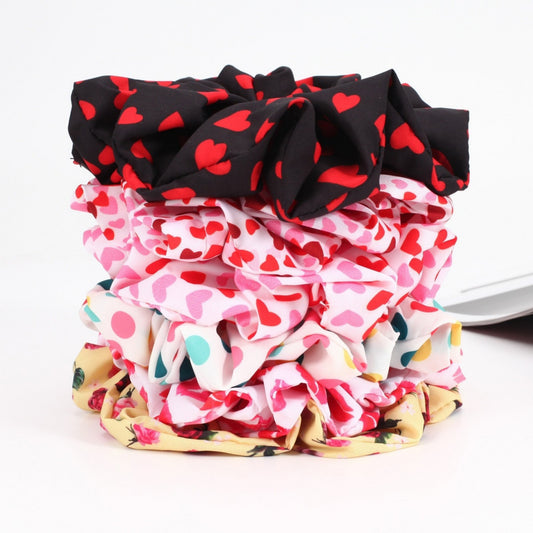 3-Piece Heart Print Fashion Hair Scrunchie Set with Soft Fabric and Gentle Elastic Hold