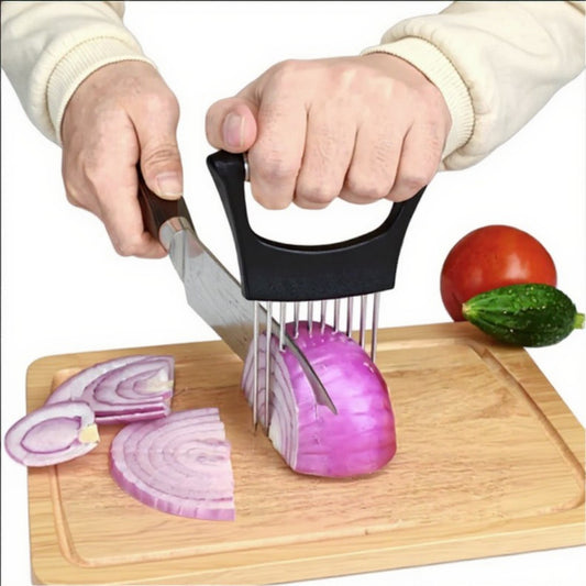 3-Piece Stainless Steel Onion Holder Slicing Tool with Ergonomic Handle and Sharp Metal Prongs for Safer Food Prep