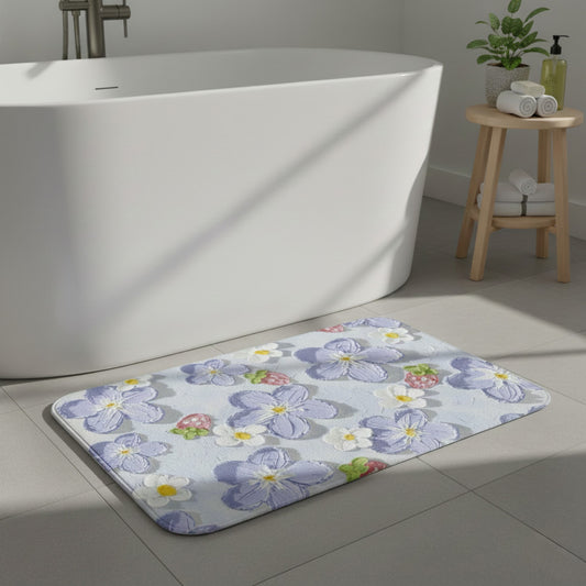 Plush Absorbent Bathroom Floor Mat with Floral Pattern Soft Cushioned Bath Rug for Tub Shower and Sink Areas
