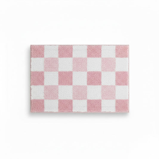 Plush Absorbent Bathroom Floor Mat with Grid Pattern Soft Textured Bath Rug for Shower Tub and Sink Areas