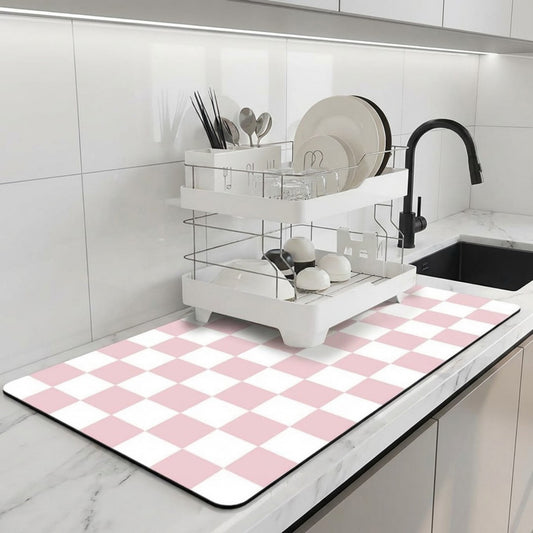 Checkered Kitchen Sink Faucet Splash Guard Mat Absorbent Countertop Protector 2 Pack