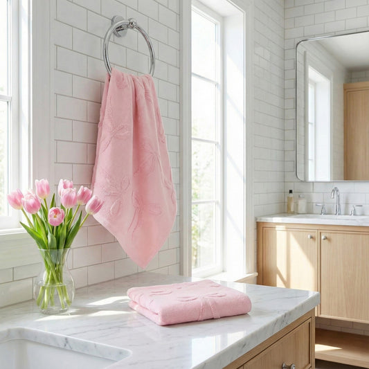 Soft Decorative Bow Textured Hand Towels Set with Raised Jacquard Design 2 Pack