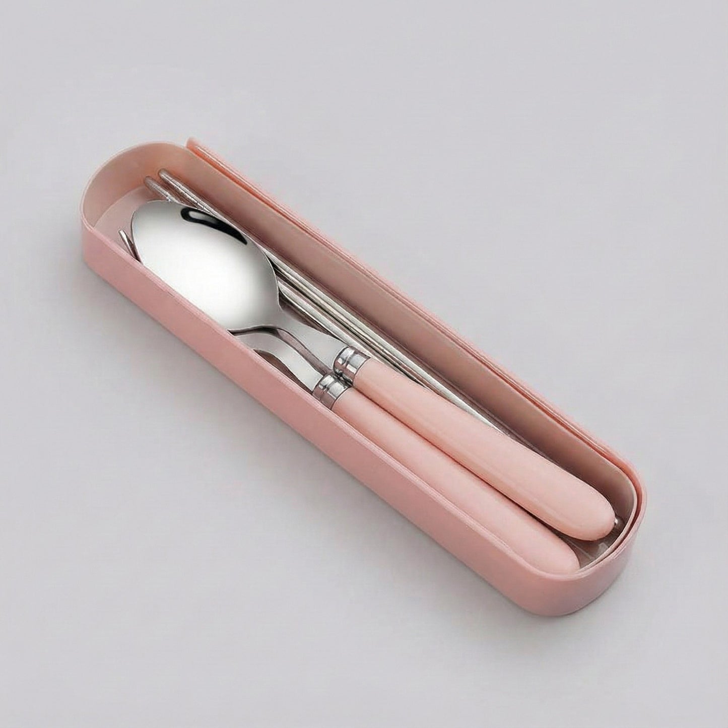 Portable Flatware 4 Piece Set with Spoon Fork Chopsticks and Slim Travel Storage Case