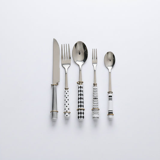 Mixed Handle Stainless Steel Flatware Set with Patterned Grip Design 5 Piece Set