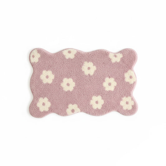 Floral Scalloped Bathroom Floor Mat Soft Absorbent with Non Slip Backing