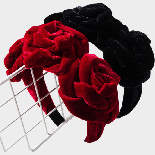 Velvet Rose Flower Padded Headband Soft Fabric Statement Hair Accessory