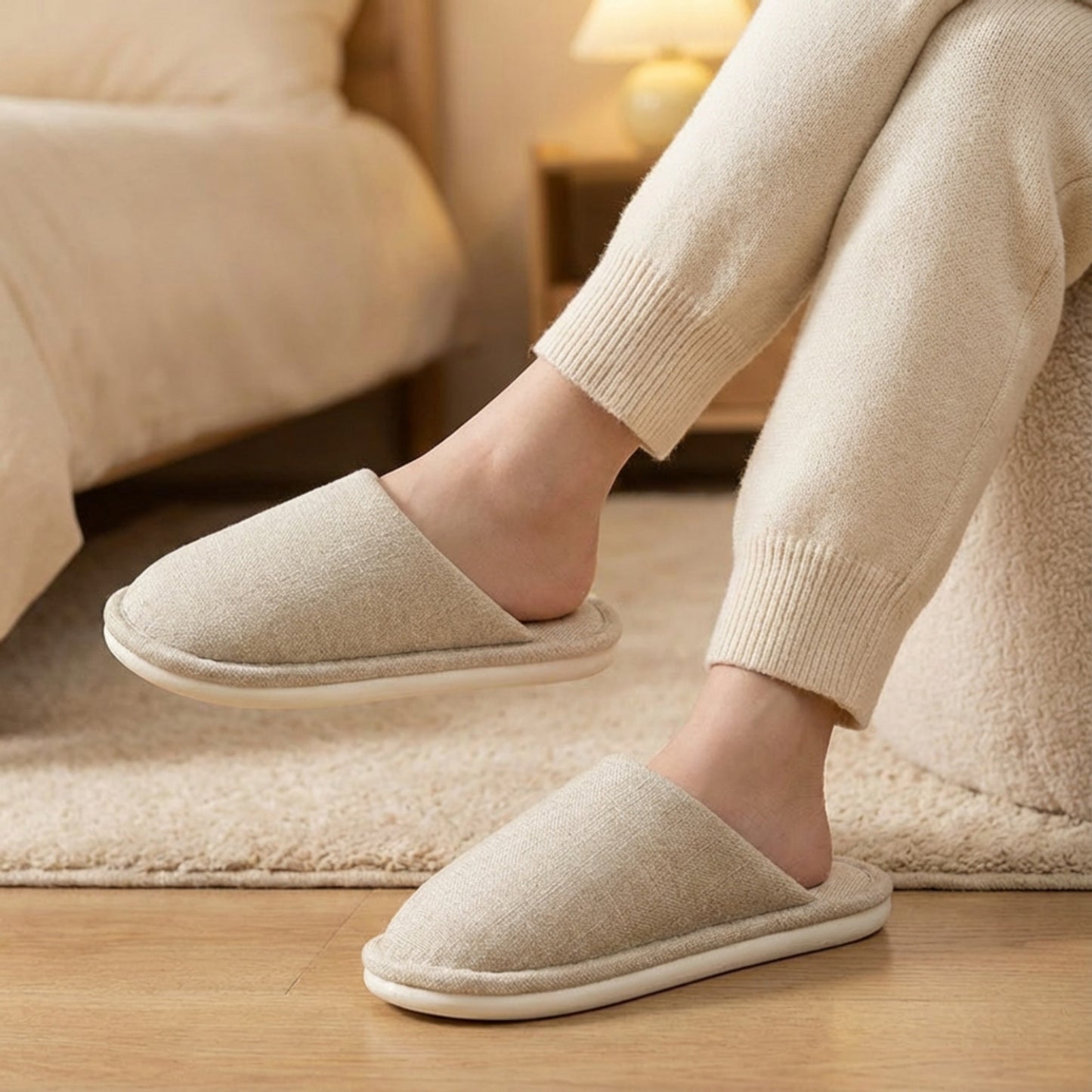 Closed Toe Slide House Slippers with Woven Texture Upper and Cushioned Footbed