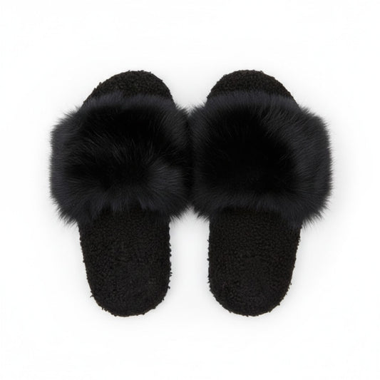 Plush Slide House Slippers with Oversized Faux Fur Upper and Soft Cushioned Footbed