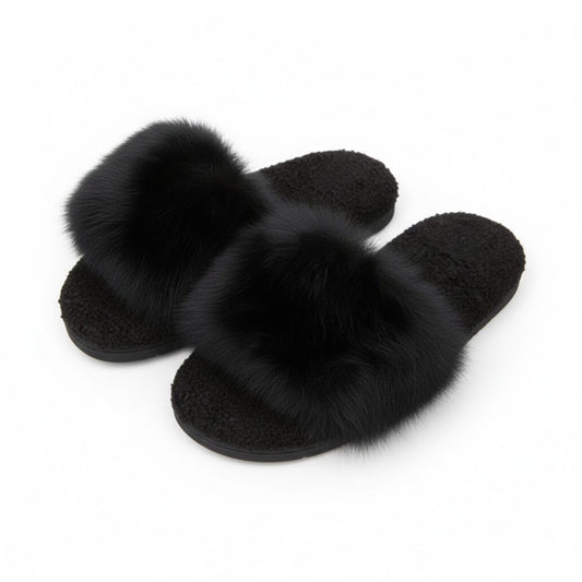 Plush Slide House Slippers with Oversized Faux Fur Upper and Soft Cushioned Footbed