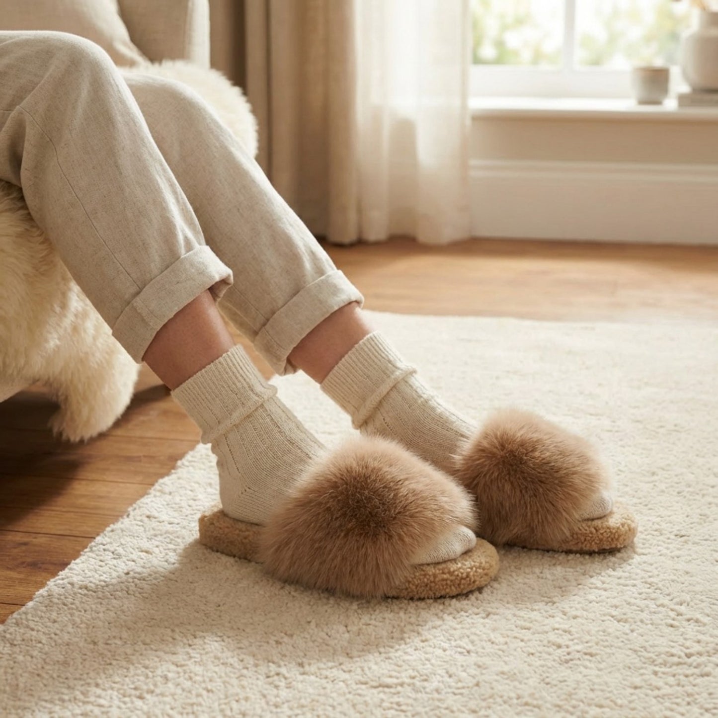 Plush Slide House Slippers with Oversized Faux Fur Upper and Soft Cushioned Footbed