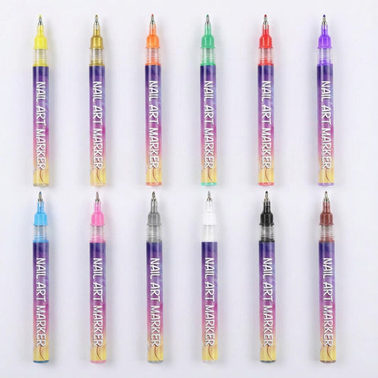 12-Piece Nail Art Marker Set with Precision Fine Tip Pens for Detailed Nail Design and Creative Manicures