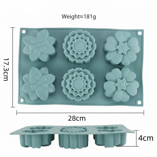 3-Piece Silicone Flower Mold with 6 Floral Cavities Flexible Baking Tray
