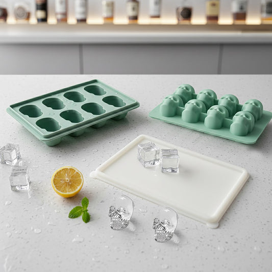 2-Pack Skull Silicone Ice Cube Tray 8-Cavity Flexible Nonstick Halloween Drink Mold