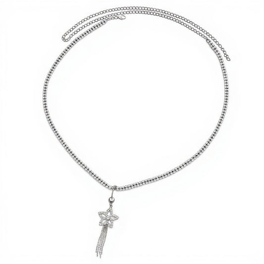 Rhinestone Butterfly Charm Waist Belt with Drop Chain Decorative Fashion Accessory
