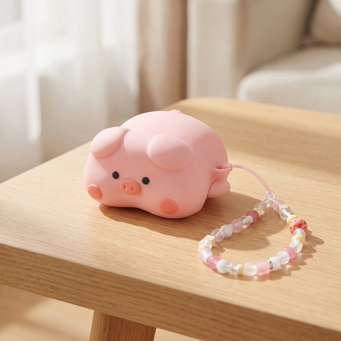 Cute Pink Pig Silicone AirPods 4 Case, 3D Cartoon Protective Cover with Carabiner