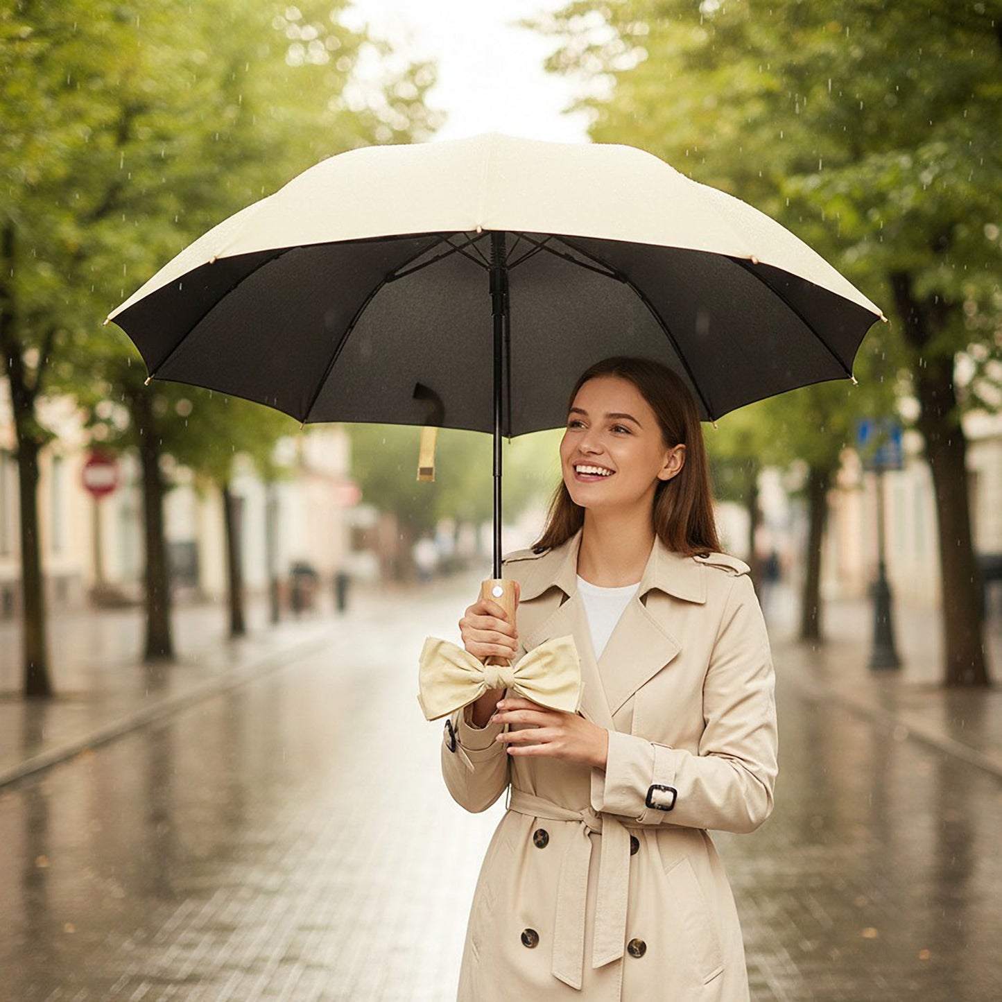 Neutral Compact Umbrella with UV Protective Black Interior