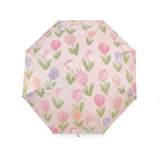 Tulip Floral Print Compact Foldable Umbrella