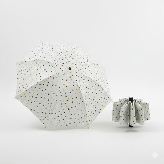 Compact Heart Print Folding Umbrella with Wrist Strap Handle
