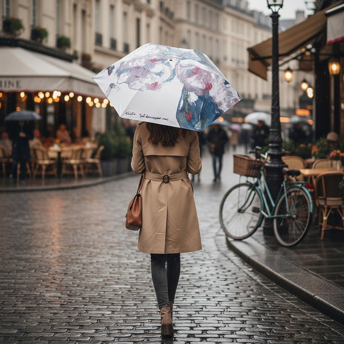 Floral Print Compact Folding Umbrella with Automatic Open and Wind Resistant Frame